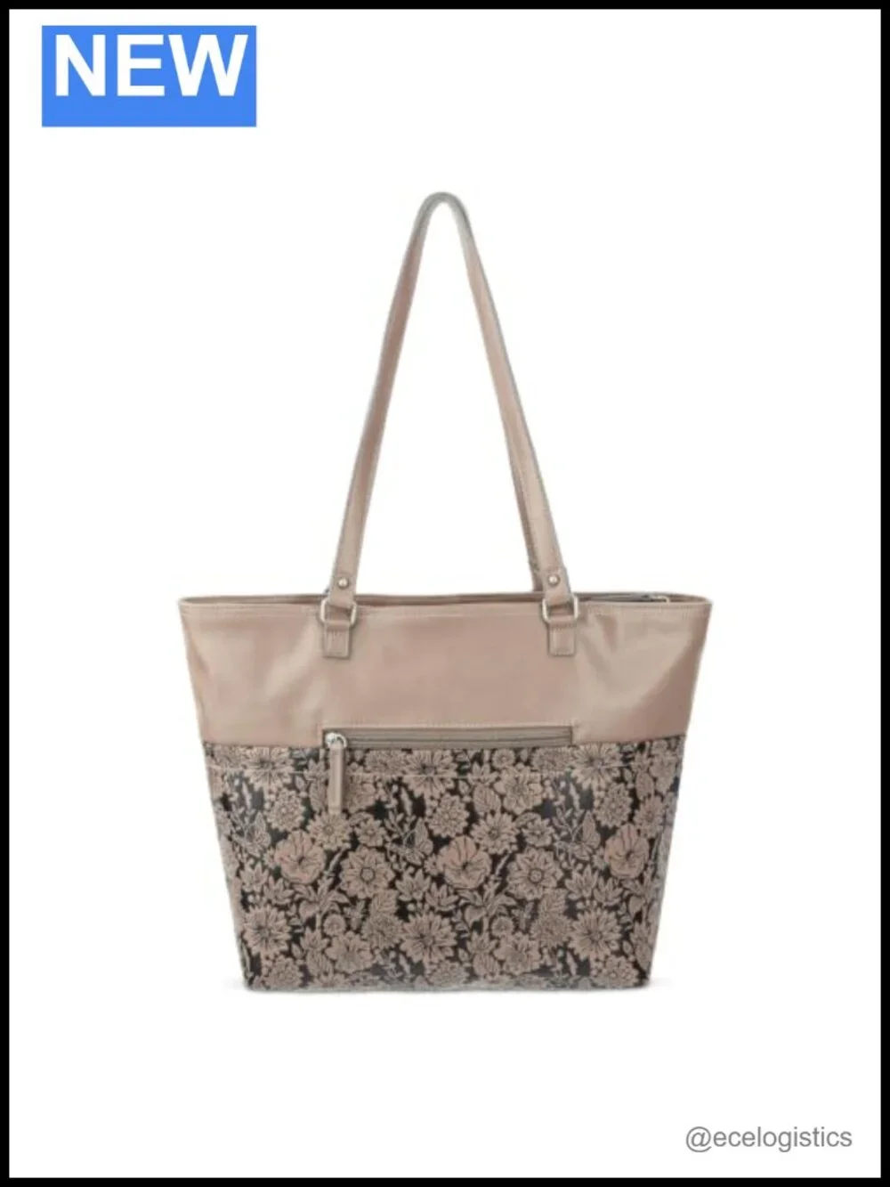 Recycled Polyurethane Tote Bag with Zipper Closure, Dual Shoulder Strap, Large